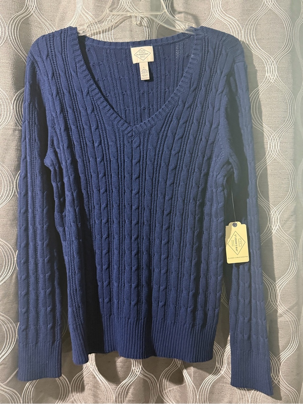 St. John's Bay Navy Blue Cable Knit V-Neck Sweater